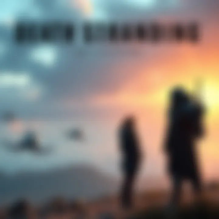 Two characters from Death Stranding, Amelie and Higgs, standing in a dramatic landscape, discussing their complex relationships and motivations.