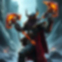 A Death Knight character wielding two glowing Rune Axes, ready for battle in a dark, icy environment.