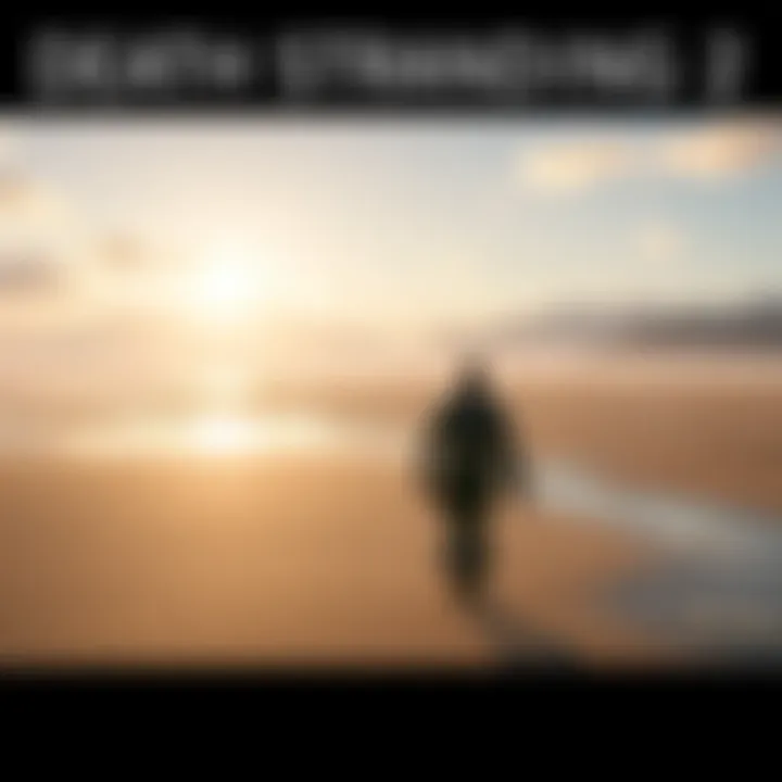 A character traversing a beach with a desolate landscape and distant mountains in the background, showcasing elements of refined gameplay and emotional depth in Death Stranding 2.