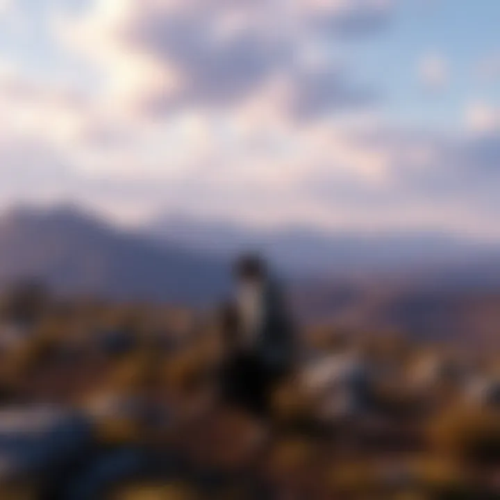 A scene from Death Stranding showing the main character carrying cargo across a rugged terrain with a distant landscape