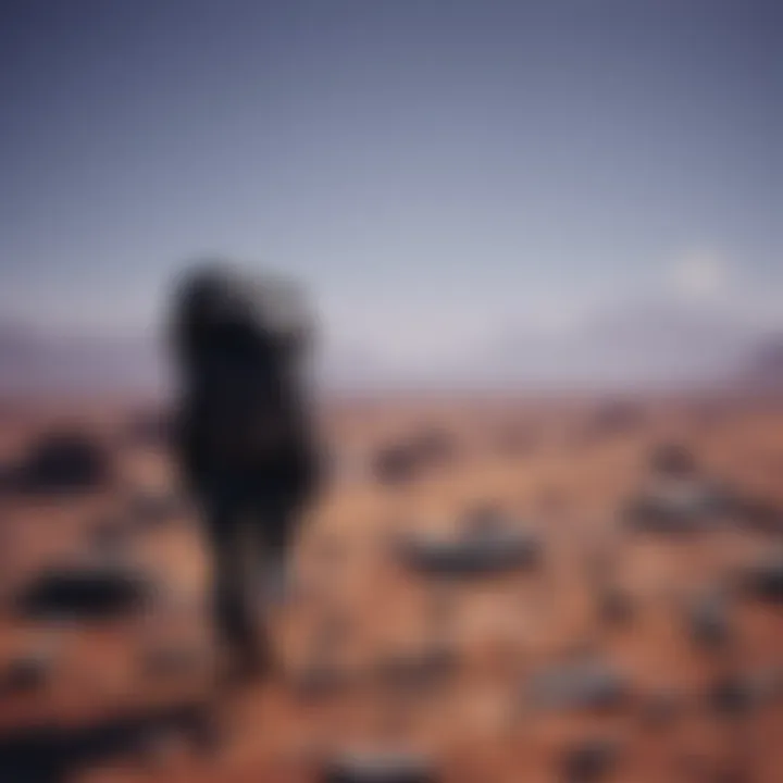 A character in Death Stranding carrying various packages on their back while walking through a barren landscape.