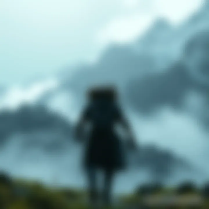 A character in Death Stranding walking through a misty, mountainous terrain with cargo on their back