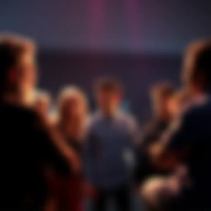A group of people engaged in a lively discussion about flawed ideas in the DBD community, with one person presenting a point and others listening attentively.