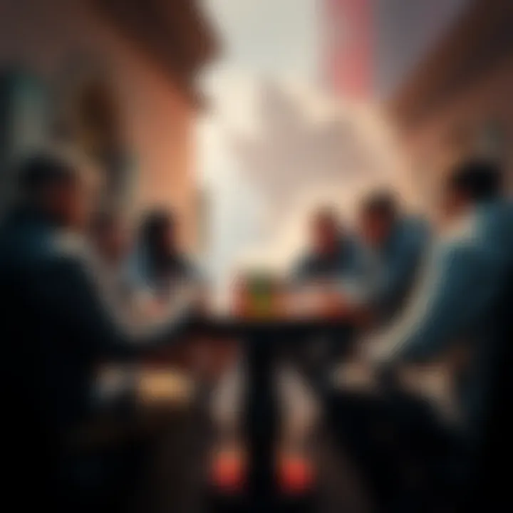 Players discussing meta gaming in a roleplaying game A group of players around a table, debating rules and character knowledge in a tabletop roleplaying game session