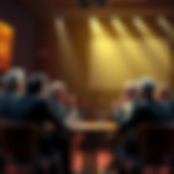 A group of diverse people discussing controversial historical figures in a lively forum setting