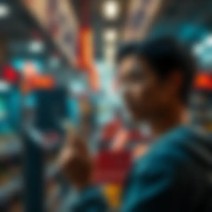 A person looking at two price tags, one for $12 and another for $8, showing a thoughtful expression while considering their spending options.