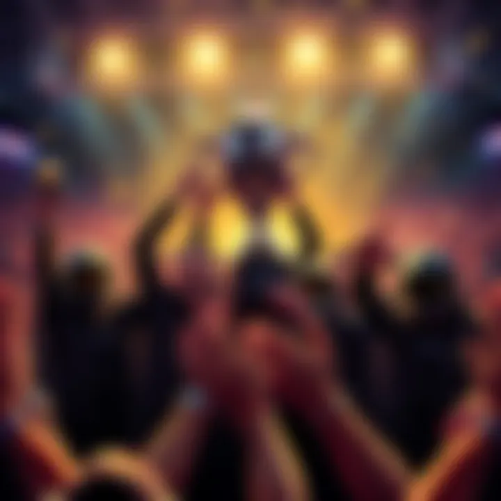 Decepticons team members celebrate their win against Shopify Rebellion in the Dreamhack Birmingham Grand Finals, showcasing their trophy and enthusiastic fans in the background.