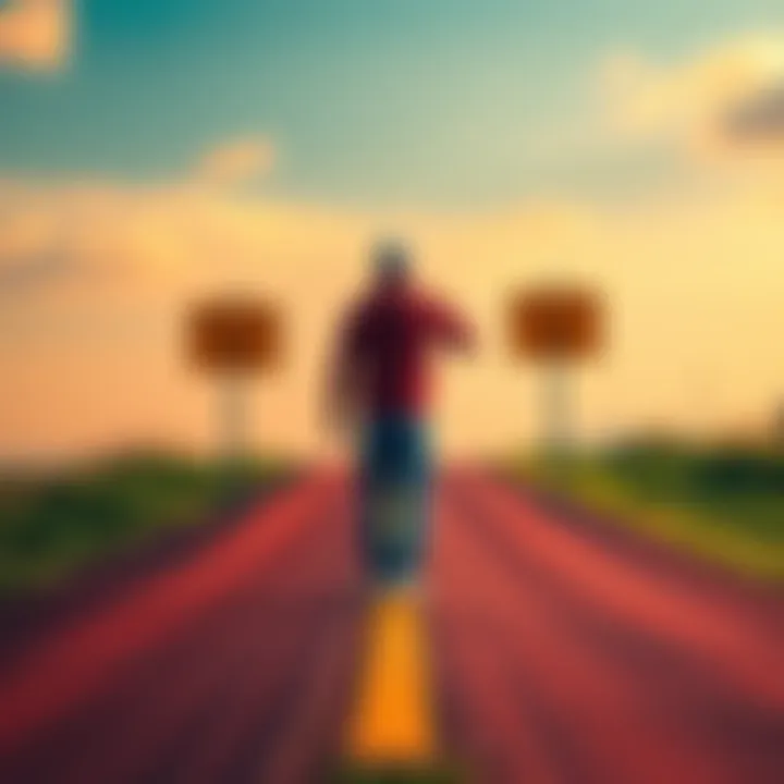 Decision-Making Choices A person standing at a fork in the road, contemplating two paths with signs labeled 'Option A' and 'Option B'.