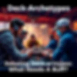 A group of gamers engaged in a conversation about deck archetypes, analyzing potential buffs for balanced gameplay.