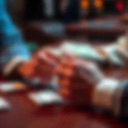 A player thoughtfully arranging their deck of cards on a table, focusing on strategy and gameplay.