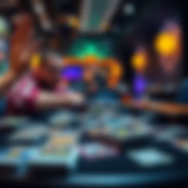 A player reviewing various card decks on a table, considering their options to improve game performance