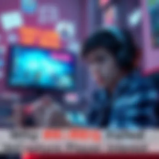 A gamer looking disappointed while playing RE:REQ on a console, surrounded by social gaming elements like chat bubbles and multiplayer icons.