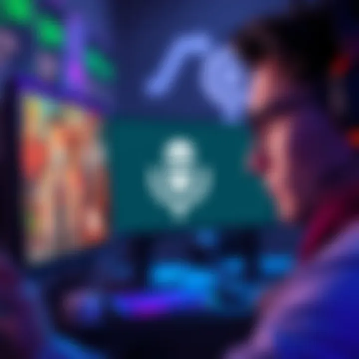 A gamer looking frustrated at their screen during a match, with a muted microphone icon displayed, symbolizing the lack of voice communication.