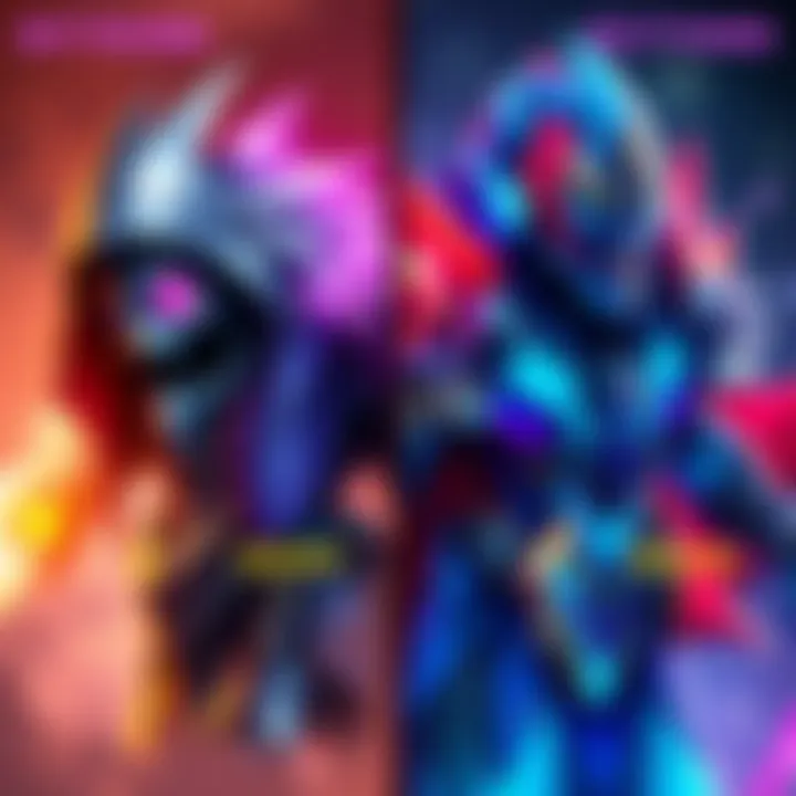 A comparison of older and newer mythic skins in gaming, highlighting design similarities and customization options, with a focus on character aesthetics.