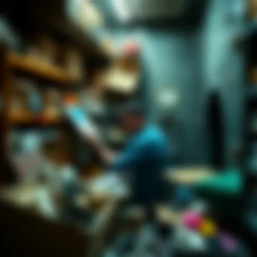 A person sorting through boxes filled with old items, deciding what to keep or let go, showcasing the process of decluttering