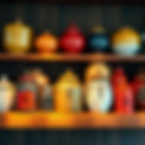 A variety of decorative jars displayed on a wooden shelf, showcasing different shapes and colors, reflecting community interest.