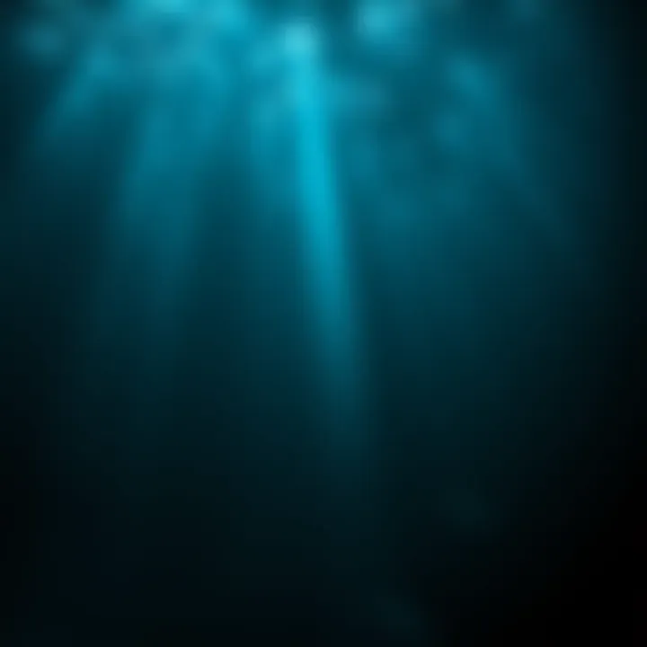 A dark, eerie underwater scene with shadows and murky water, evoking fear of the vast ocean.