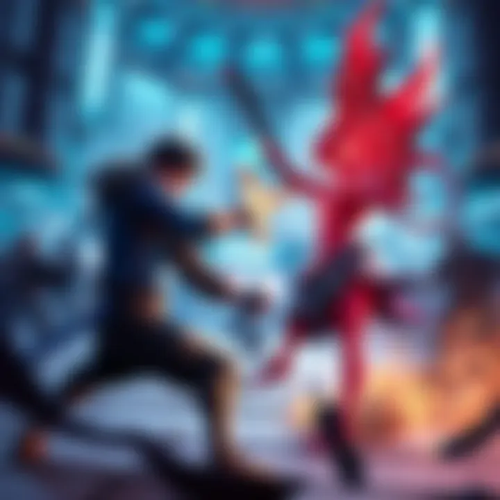 A gamer battles the Spurned Prodigy, showcasing melee tactics in a dynamic arena filled with intense action.