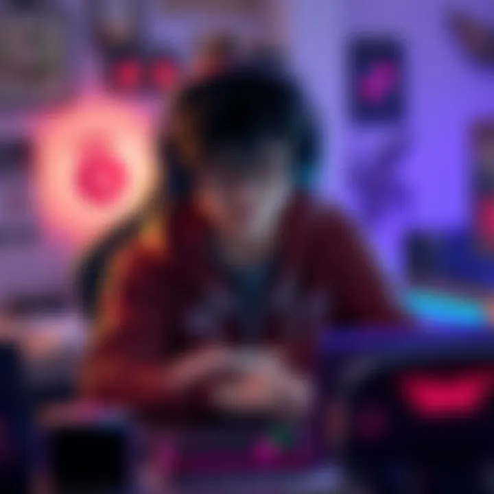 A gamer sitting at a desk with a sad expression, surrounded by gaming gear, showing disappointment after losing a title in Aura Farming.