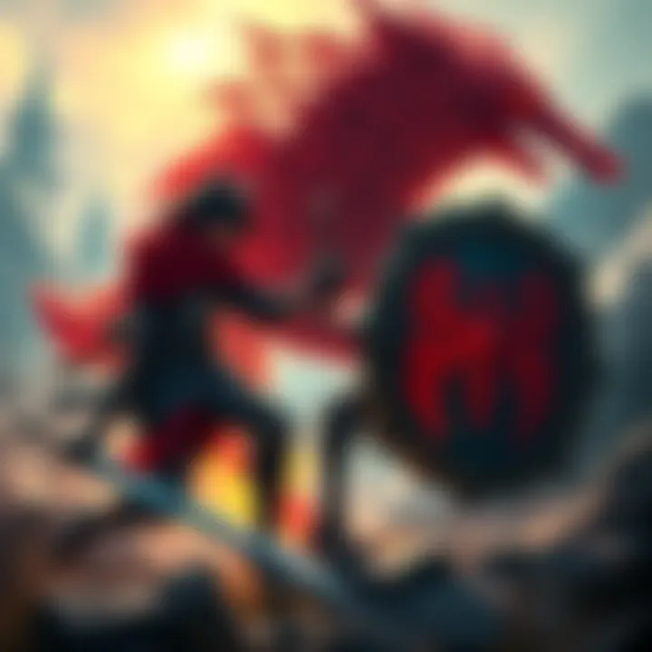 Defeating the Red Wolf of Radagon A player character battles the Red Wolf of Radagon with a sword and shield in a fantasy setting.