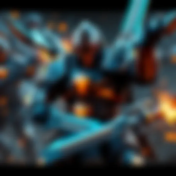 A character wearing the Defender set in a high-level game, showcasing their armor and weapons while engaged in battle.