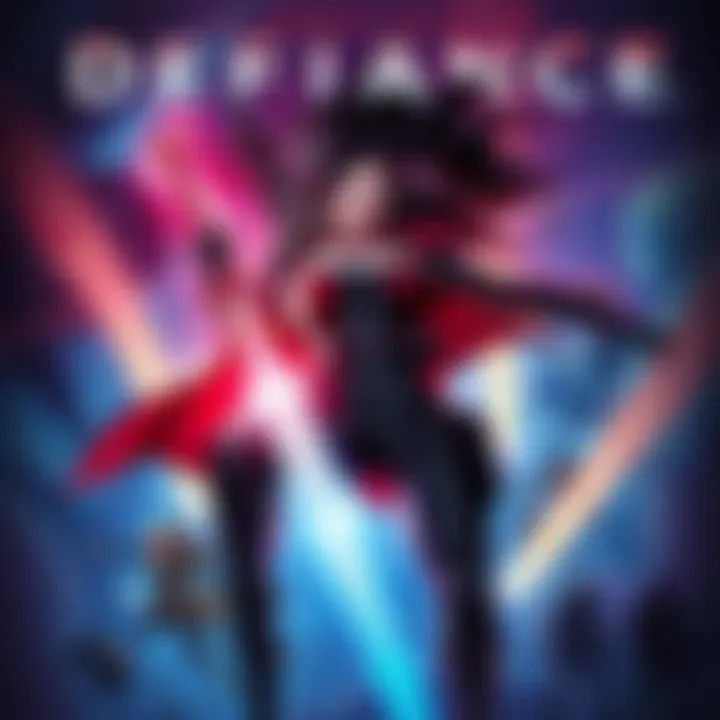 Cover of the Defiance comic series featuring a strong character symbolizing resistance and identity, with bold colors and dynamic poses.