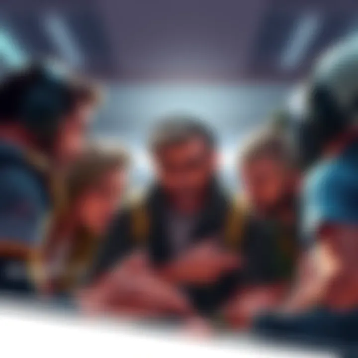 A group of players arguing about the use of defibrillators in gameplay, showing differing opinions and frustrated expressions.