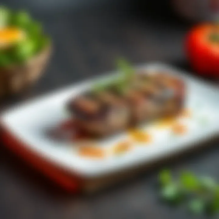 A perfectly cooked steak garnished with herbs and spices on a white plate, ready to be enjoyed.