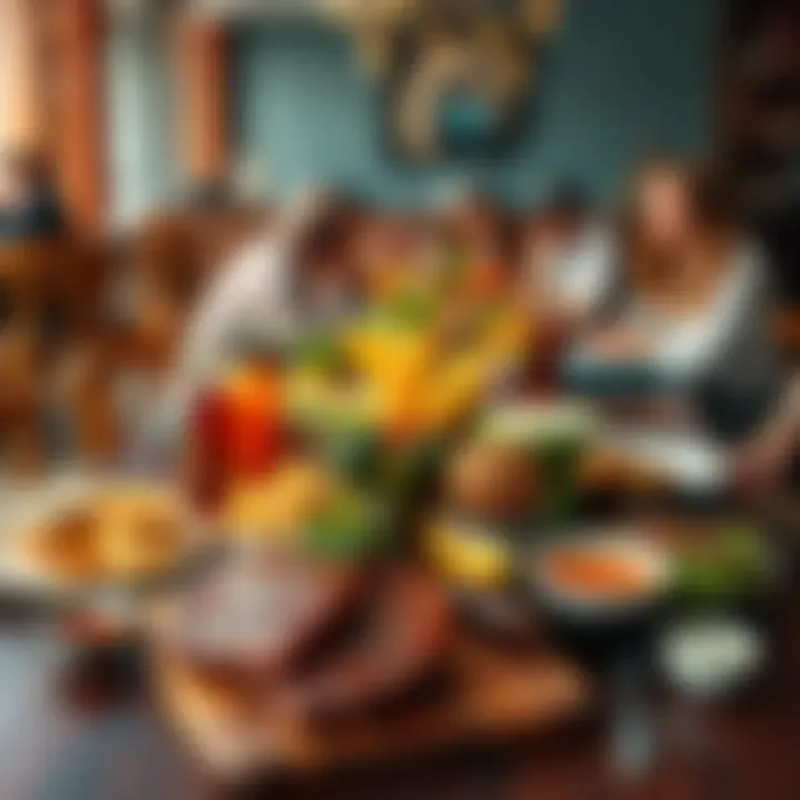 A vibrant spread of a popular food combination enjoyed by people together at a dining table