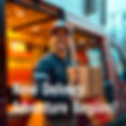 Delivery Driver with Package A delivery driver holding a package, smiling while standing next to a delivery van.