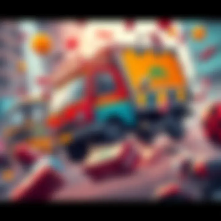 A colorful delivery truck being tossed around in a funny chaos during a delivery mission in Totally Reliable Delivery Service