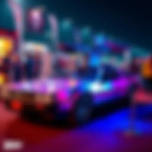 The iconic DeLorean from Back to the Future on display at a car event, attracting crowds of fans and car lovers.