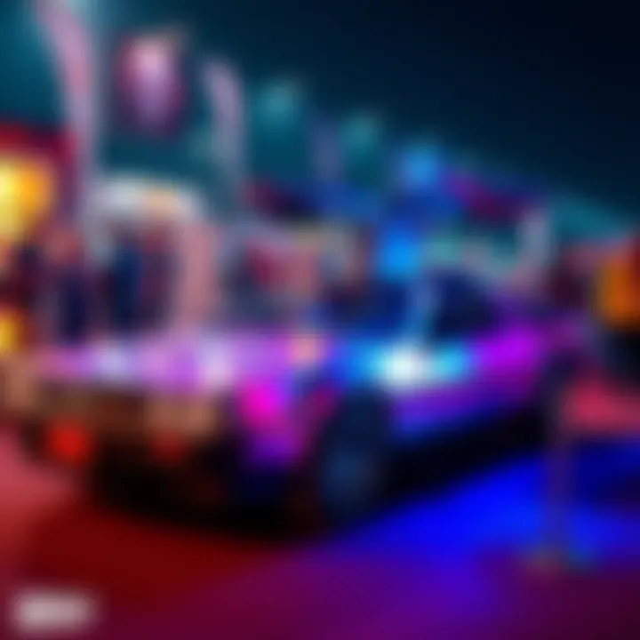 The iconic DeLorean from Back to the Future on display at a car event, attracting crowds of fans and car lovers.