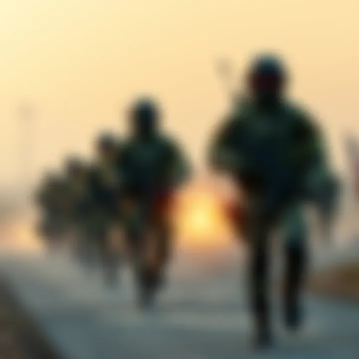 A group of Delta Warriors walking in sync during a competition to showcase their speed and strategy