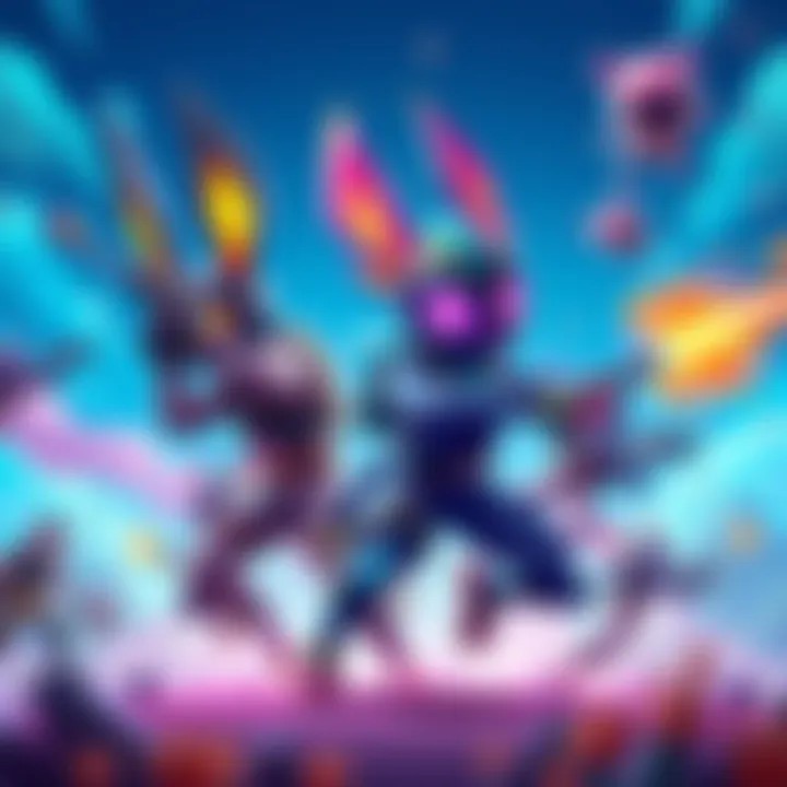 A vibrant illustration of Delulu in Fortnite, showcasing colorful graphics and action-packed gameplay, with characters engaging in battle.