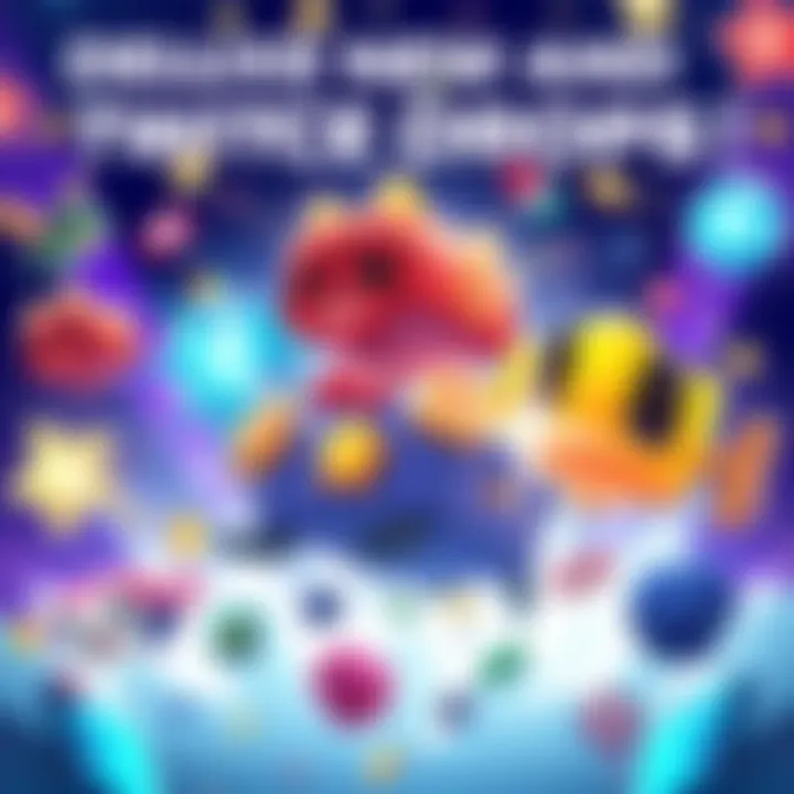 A vibrant illustration showing Deluxe items and Twitch drops being released, with animated game icons and excitement around them.