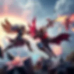An action-packed scene from Demigod featuring two heroes in combat on a colorful battlefield with unique map elements.