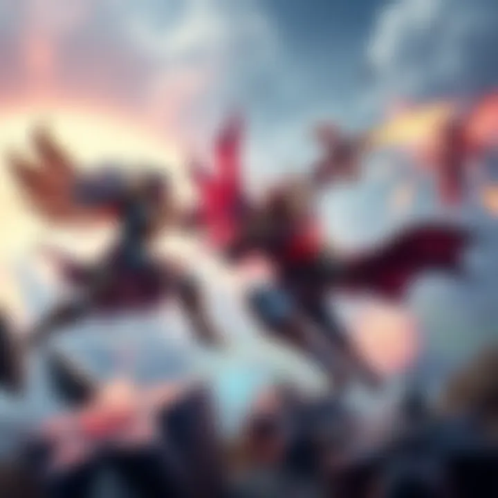 An action-packed scene from Demigod featuring two heroes in combat on a colorful battlefield with unique map elements.