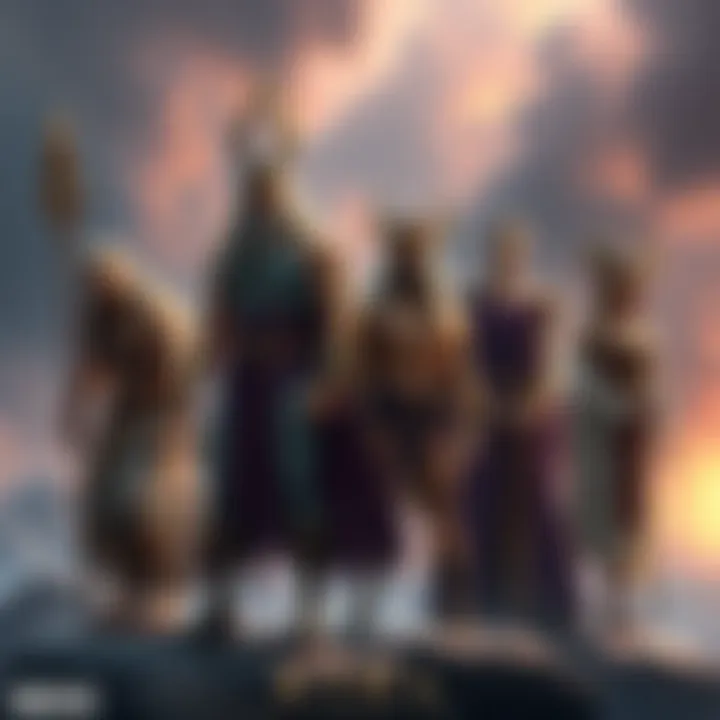 A group of demigods standing together, each representing kindness and good deeds in folklore.