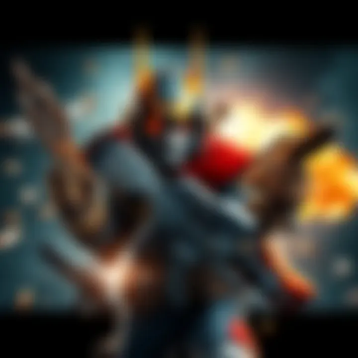 Demolitionist in Action A Demolitionist character showcasing weapons, including Quicksilver and Navigator, with explosive effects in the background.