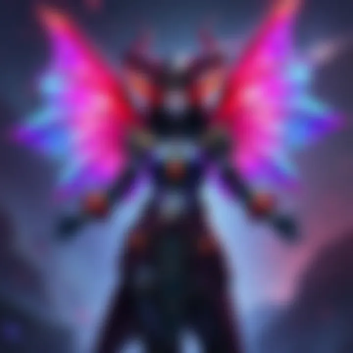 Demon Fae Skin Concept for Anran Anran character dressed in a mystical Demon Fae outfit with vibrant colors and enchanting wings, set against a fantasy background.
