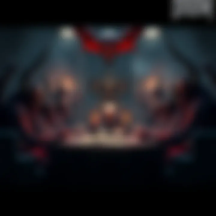 A group of fearsome demons gathered around a dark table, discussing plans for their game world.