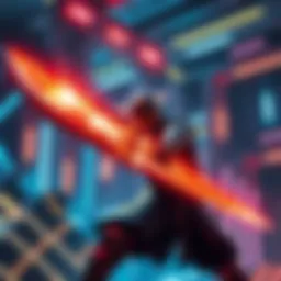 Player wielding a Depleted Energy Sword A player in a futuristic setting swings a Depleted Energy Sword, showcasing its glowing blade in action during intense melee combat.