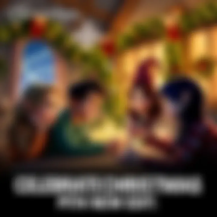 A festive scene showing Descendants characters celebrating Christmas with decorations and holiday cheer