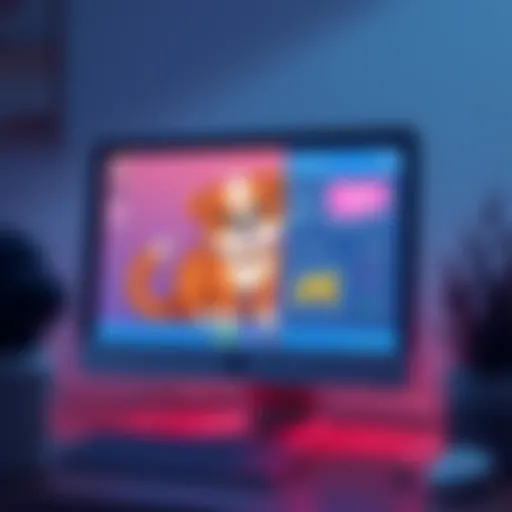 A digital illustration showing a computer screen with a desktop pet being replaced by a subscription service interface, highlighting the change in virtual companionship.