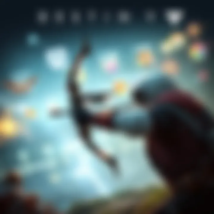 A player in Destiny aiming a bow during Arms Week, surrounded by vibrant game graphics showing challenges and events.