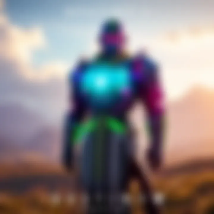 A Guardian in Destiny 1 wearing the colorful Solstice armor set, standing on a scenic battlefield background, showcasing the armor's design with vibrant colors.