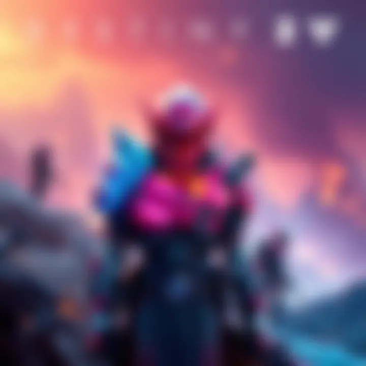 Destiny 2 Character with New Gear A Destiny 2 character in vibrant new armor, standing on a futuristic battlefield with dramatic lighting.