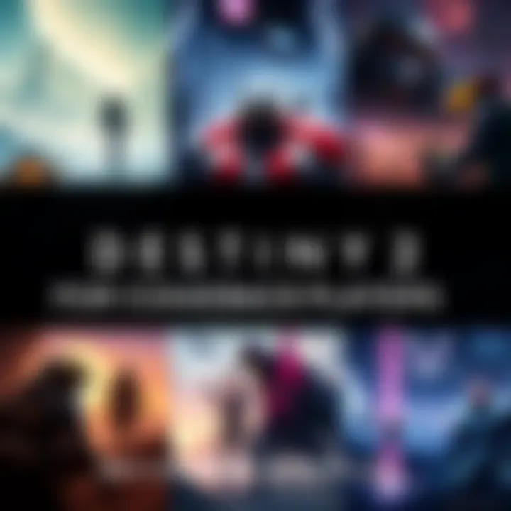 A collage of Destiny 2 expansion covers featuring key art from different expansions, showcasing vibrant scenes and characters from the game.