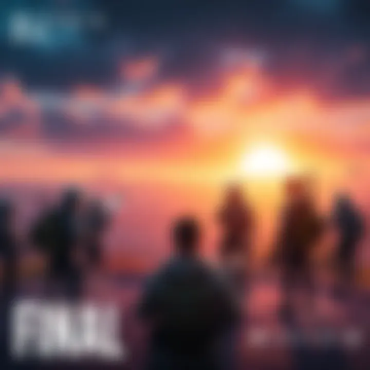A group of players in Destiny 2 gathered at a scenic location, sharing their final goodbyes and memories before the game ends, with vibrant colors and action in the background.